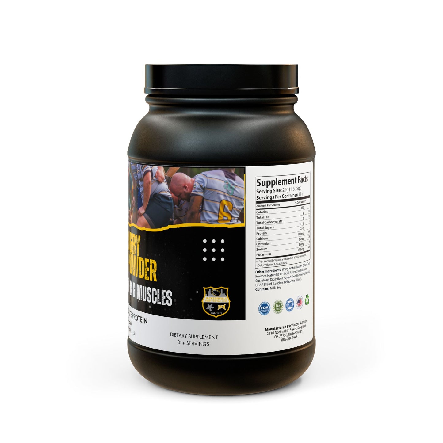 Jacksonville Rugby Whey Isolate Protein Supplement (907g, 2lb)